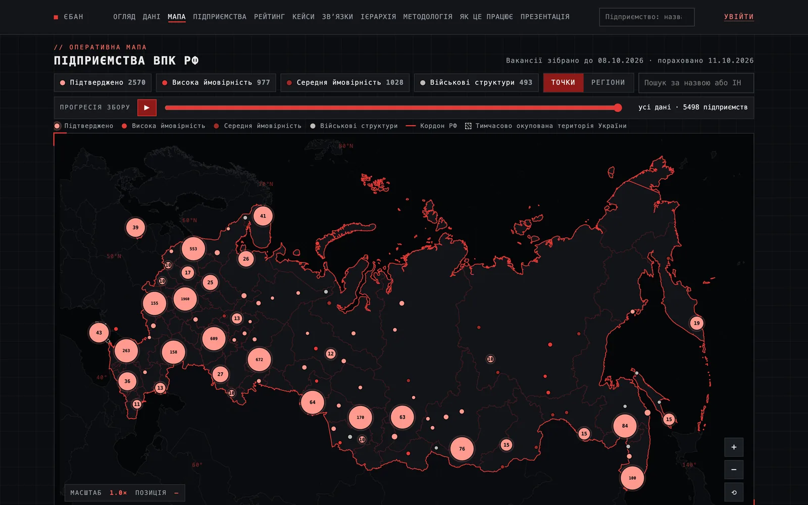 Map of defense-industry companies by region